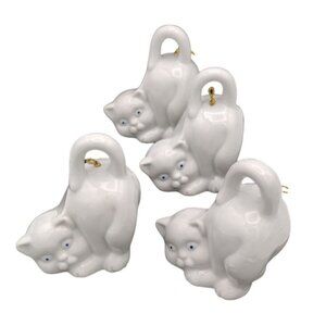 Porcelain Cat Bells Set Vintage Curled Tails Handle Spencer Gifts1982 Christmas